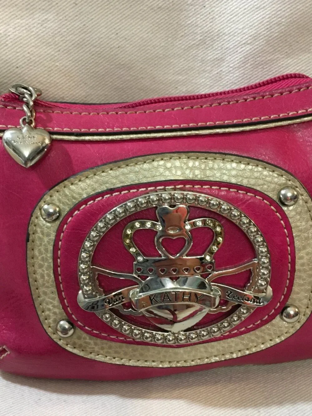 Kathy Van Zeeland Pink Crossbody bag Logo Plaque Chain Accent Strap